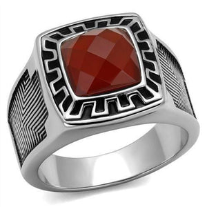 WildKlass Stainless Steel Ring High Polished Men Semi-Precious Siam-WildKlass Jewelry