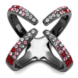 WildKlass Stainless Steel Ring IP Light Black (IP Gun) Women Top Grade Crystal Multi Color-WildKlass Jewelry