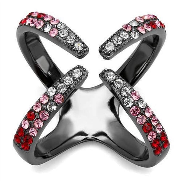 WildKlass Stainless Steel Ring IP Light Black (IP Gun) Women Top Grade Crystal Multi Color-WildKlass Jewelry