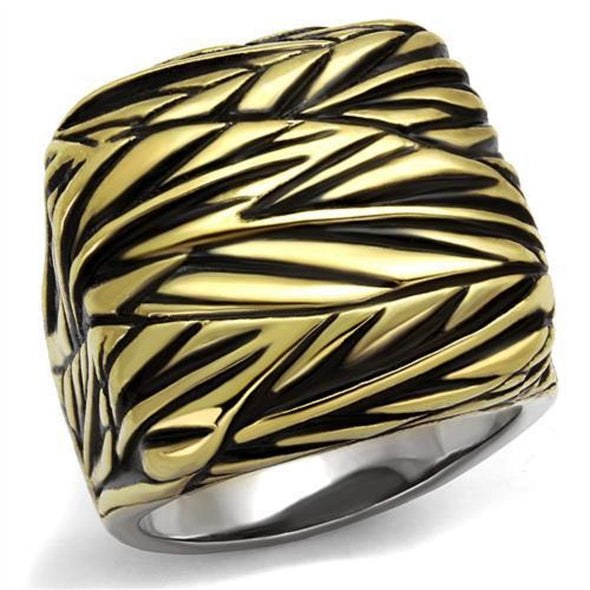 WildKlass Stainless Steel Ring Two-Tone IP Gold Men Epoxy Jet-WildKlass Jewelry