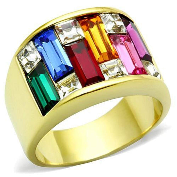 WildKlass Stainless Steel Ring IP Gold Women Top Grade Crystal Multi Color-WildKlass Jewelry