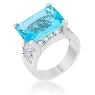 WildKlass 15.4ct Aqua CZ Rhodium Plated Cocktail Ring-WildKlass Jewelry