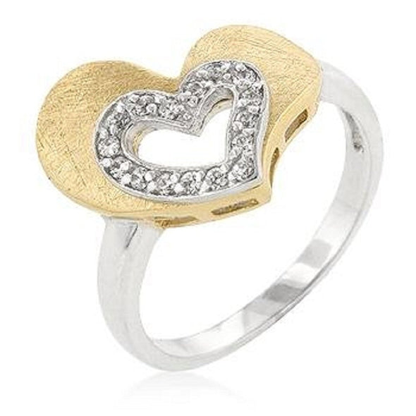 WildKlass Two-tone Finished Cubic Zirconia Heart Ring-WildKlass Jewelry
