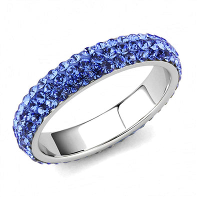 WildKlass Stainless Steel Ring High Polished Women Top Grade Crystal Sapphire-WildKlass Jewelry