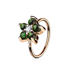 Rose Gold IP Plated Opal Glitter Set Flower Petals CZ Center 316L Surgical Steel WildKlass Hoop Ring for Nose & Ear Cartilage-WildKlass Jewelry