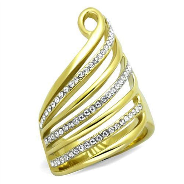 WildKlass Stainless Steel Ring Two-Tone IP Gold Women Top Grade Crystal Clear-WildKlass Jewelry