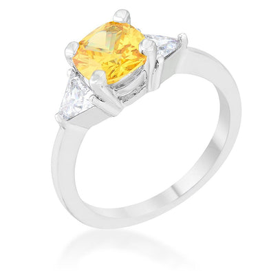 WildKlass 1.8ct Canary CZ Rhodium Plated Cushion Classic Statement Ring-WildKlass Jewelry