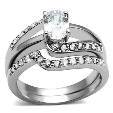 WildKlass Stainless Steel Ring High Polished Women AAA Grade CZ Clear-WildKlass Jewelry