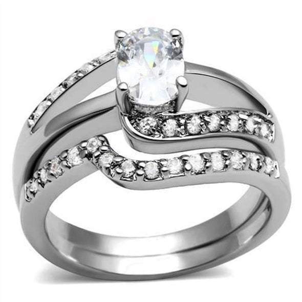 WildKlass Stainless Steel Ring High Polished Women AAA Grade CZ Clear-WildKlass Jewelry