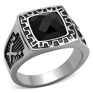 WildKlass Stainless Steel Ring Biker High Polished (no Plating) Men Synthetic Jet-WildKlass Jewelry