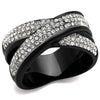 WildKlass Stainless Steel Ring Two-Tone IP Black Women Top Grade Crystal Clear-WildKlass Jewelry