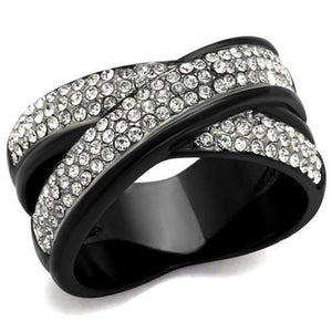 WildKlass Stainless Steel Ring Two-Tone IP Black Women Top Grade Crystal Clear-WildKlass Jewelry