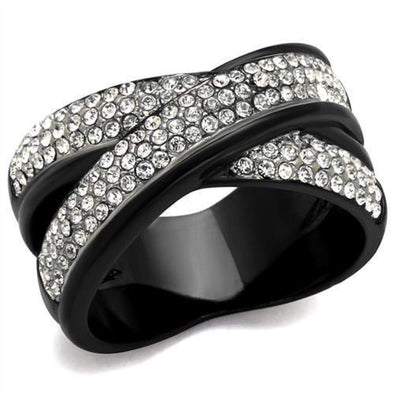 WildKlass Stainless Steel Ring Two-Tone IP Black Women Top Grade Crystal Clear-WildKlass Jewelry