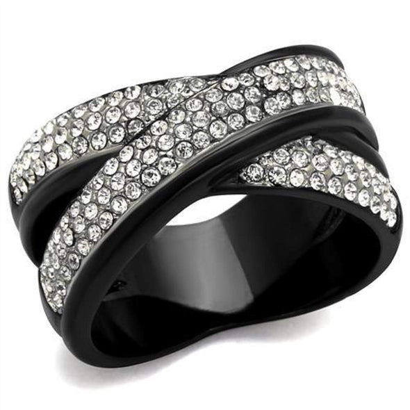 WildKlass Stainless Steel Ring Two-Tone IP Black Women Top Grade Crystal Clear-WildKlass Jewelry
