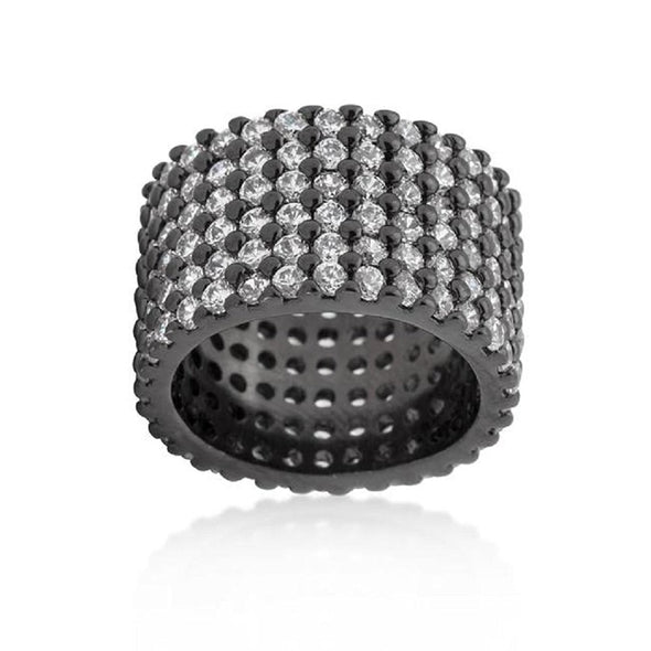 WildKlass Hematite Wide Pave Cubic Zirconia Ring-WildKlass Jewelry