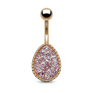 Druzy Stone Tear Drop Set PVD Rose Gold Over 316L Surgical Steel WildKlass Belly Button Navel Rings-WildKlass Jewelry