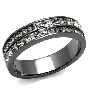 WildKlass Stainless Steel Ring IP Light Black (IP Gun) Women Top Grade Crystal Black Diamond-WildKlass Jewelry
