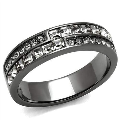 WildKlass Stainless Steel Ring IP Light Black (IP Gun) Women Top Grade Crystal Black Diamond-WildKlass Jewelry