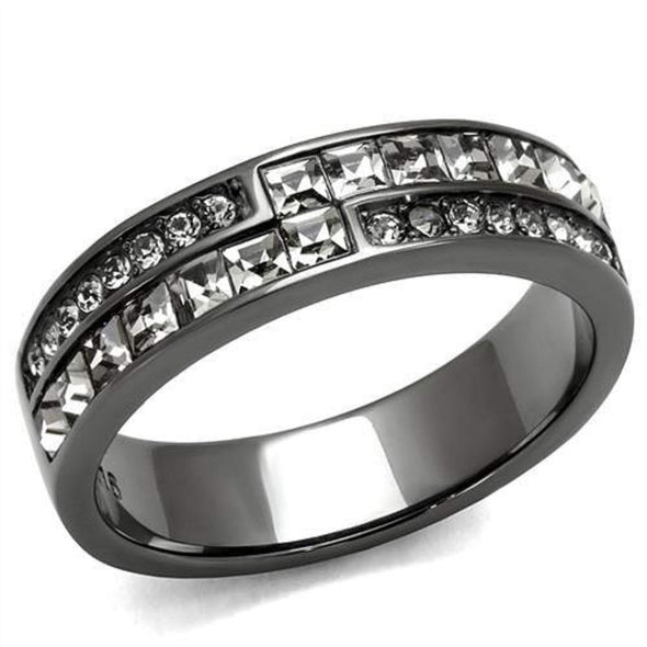 WildKlass Stainless Steel Ring IP Light Black (IP Gun) Women Top Grade Crystal Black Diamond-WildKlass Jewelry