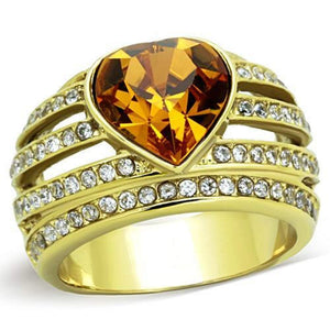 WildKlass Stainless Steel Ring IP Gold Women Top Grade Crystal Topaz-WildKlass Jewelry