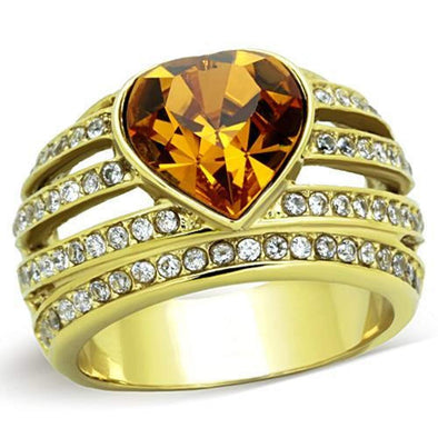 WildKlass Stainless Steel Ring IP Gold Women Top Grade Crystal Topaz-WildKlass Jewelry