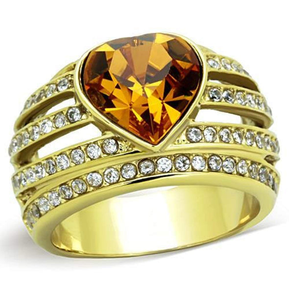 WildKlass Stainless Steel Ring IP Gold Women Top Grade Crystal Topaz-WildKlass Jewelry