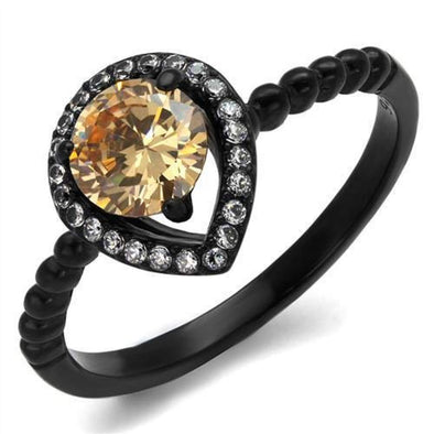 WildKlass Stainless Steel Ring IP Women AAA Grade CZ Champagne-WildKlass Jewelry
