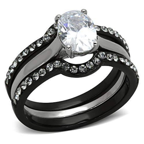 WildKlass Stainless Steel Ring Wedding Two-Tone IP Black Women AAA Grade CZ Clear-WildKlass Jewelry
