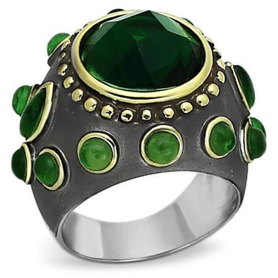 WildKlass Stainless Steel Western Ring Reverse Two-Tone Women Synthetic Emerald-WildKlass Jewelry