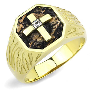 WildKlass Stainless Steel Ring IP GoldMen Top Grade Crystal Clear-WildKlass Jewelry