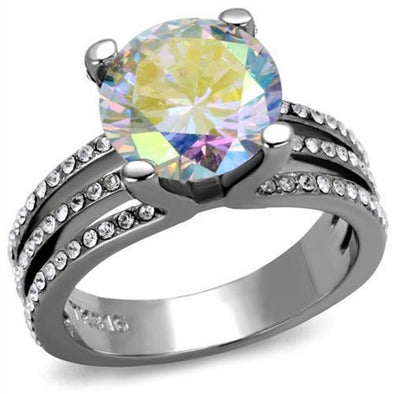 WildKlass Stainless Steel Ring High Polished Women AAA Grade CZ White AB-WildKlass Jewelry