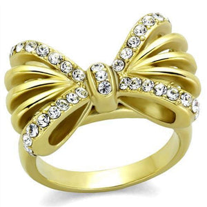 WildKlass Stainless Steel Ring IP Gold Women Top Grade Crystal Clear-WildKlass Jewelry