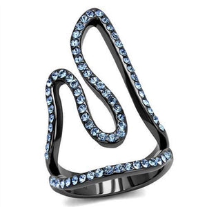 WildKlass Stainless Steel Ring IP Light Black (IP Gun) Women Top Grade Crystal Aquamarine-WildKlass Jewelry