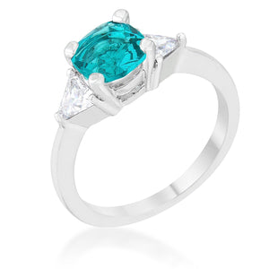 WildKlass 1.8ct Aqua CZ Rhodium Plated Cushion Classic Statement Ring-WildKlass Jewelry