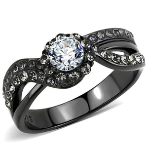 WildKlass Stainless Steel Ring IP Light Black (IP Gun) Women AAA Grade CZ Clear-WildKlass Jewelry