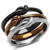 WildKlass Stainless Steel Ring Three Tone IP（IP Light Coffee & IP Light Black & High Polished Women-WildKlass Jewelry