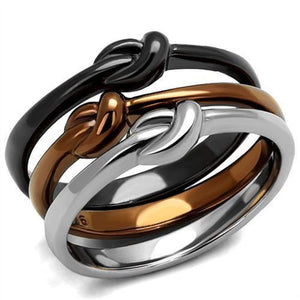 WildKlass Stainless Steel Ring Three Tone IP（IP Light Coffee & IP Light Black & High Polished Women-WildKlass Jewelry