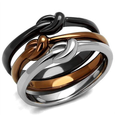 WildKlass Stainless Steel Ring Three Tone IP（IP Light Coffee & IP Light Black & High Polished Women-WildKlass Jewelry