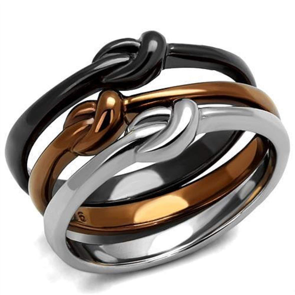 WildKlass Stainless Steel Ring Three Tone IP（IP Light Coffee & IP Light Black & High Polished Women-WildKlass Jewelry