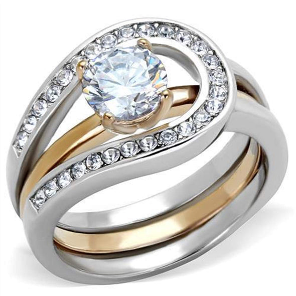 WildKlass Stainless Steel Ring Two-Tone IP Rose Gold Women AAA Grade CZ Clear-WildKlass Jewelry