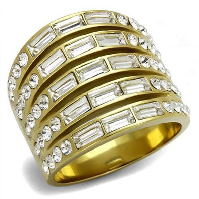 WildKlass Stainless Steel Ring IP Gold Women Top Grade Crystal Clear-WildKlass Jewelry
