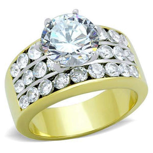 WildKlass Stainless Steel Ring Two-Tone IP Gold Women AAA Grade CZ Clear-WildKlass Jewelry