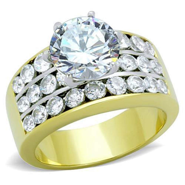 WildKlass Stainless Steel Ring Two-Tone IP Gold Women AAA Grade CZ Clear-WildKlass Jewelry