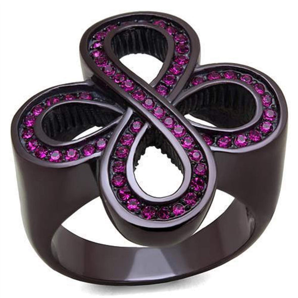 WildKlass Stainless Steel Ring IP Dark Brown (IP Coffee) Women Top Grade Crystal Fuchsia-WildKlass Jewelry