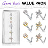 WILDKLASS 6 pcs Pre Loaded Gem Box Value Pack CZ Paved Small Flower and Cross 316L Surgical Steel L Bend Nose Stud Rings-WildKlass Jewelry