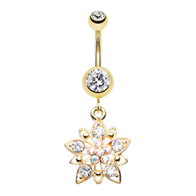Gold & Rose Gold Flower Cluster Belly Button Ring-WildKlass Jewelry