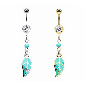 Gold, Silver Leaf Your Worries Behind Belly Button Ring-WildKlass Jewelry