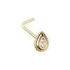Golden & Silver & Rose Gold Classic Ornate Teardrop L-Shape Nose Ring-WildKlass Jewelry