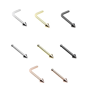 Silver, Gold, Rose Gold, Colored Basic Steel Spike L-Shape Nose Ring-WildKlass Jewelry