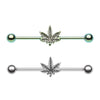 Green Colorline & Silver Pot Leaf Industrial Barbell-WildKlass Jewelry